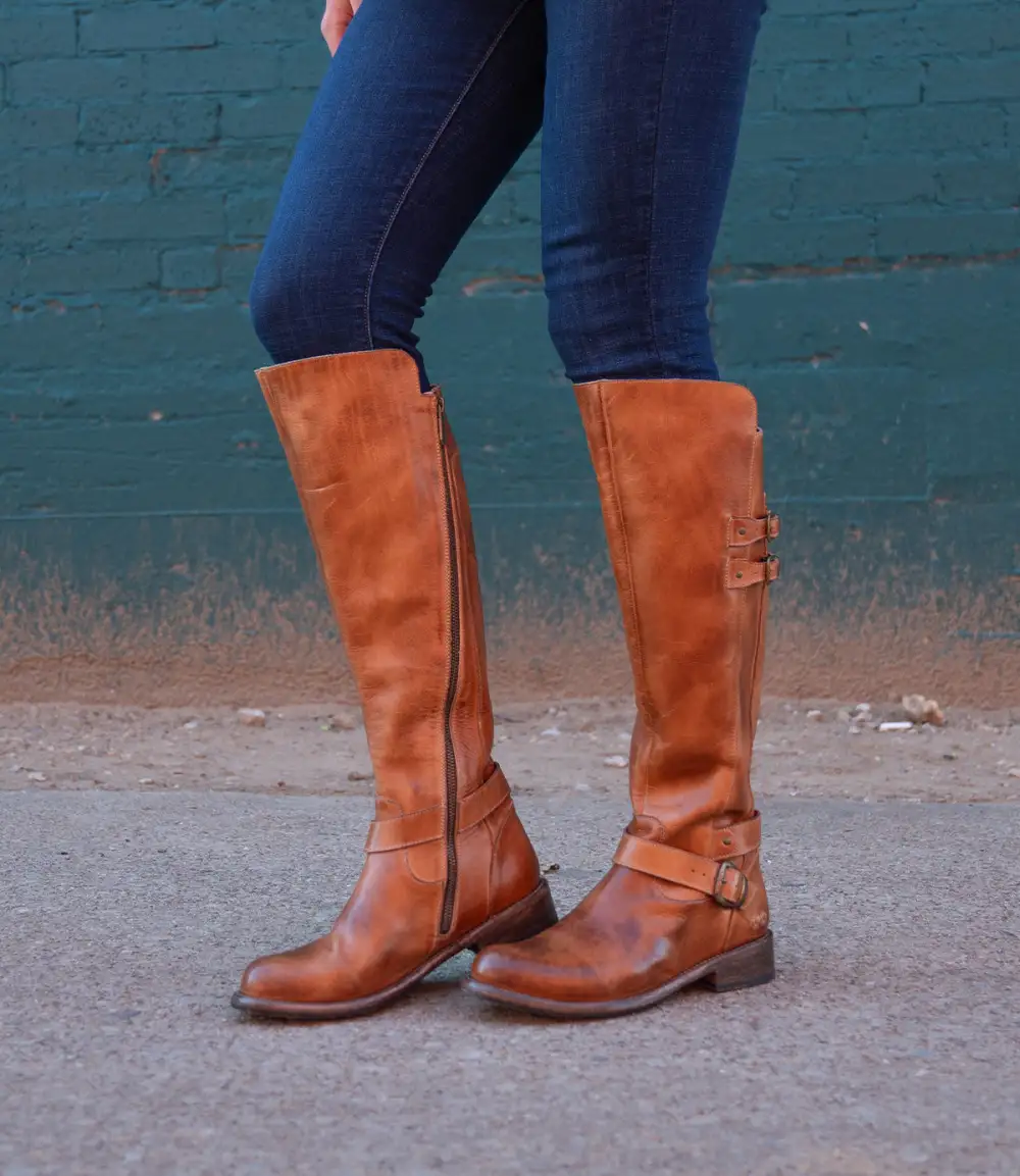 Equestrian Round Toe Leather Rugged Knee High Boots