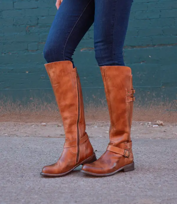 Equestrian Round Toe Leather Rugged Knee High Boots