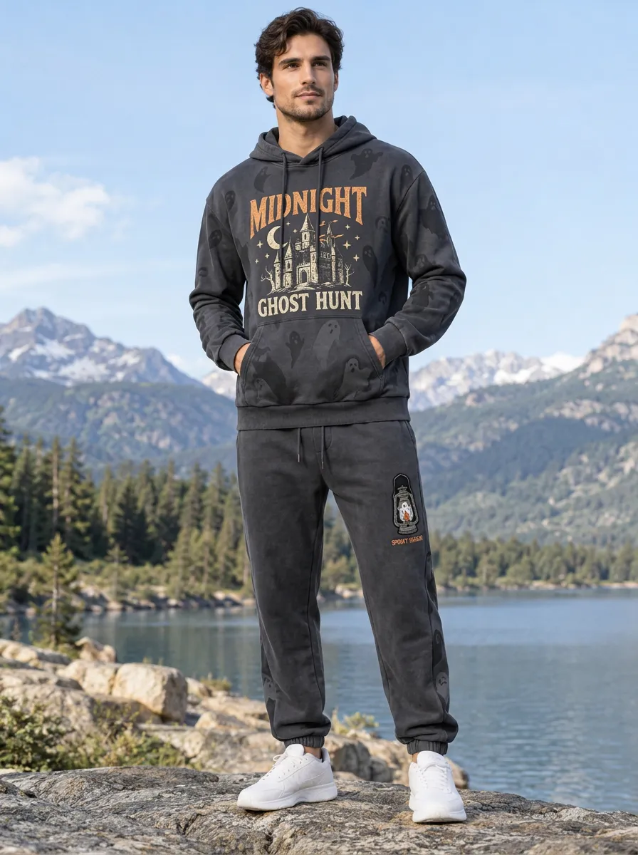 Men's Halloween Midnight Ghost Hunt Castle Printed Tracksuit