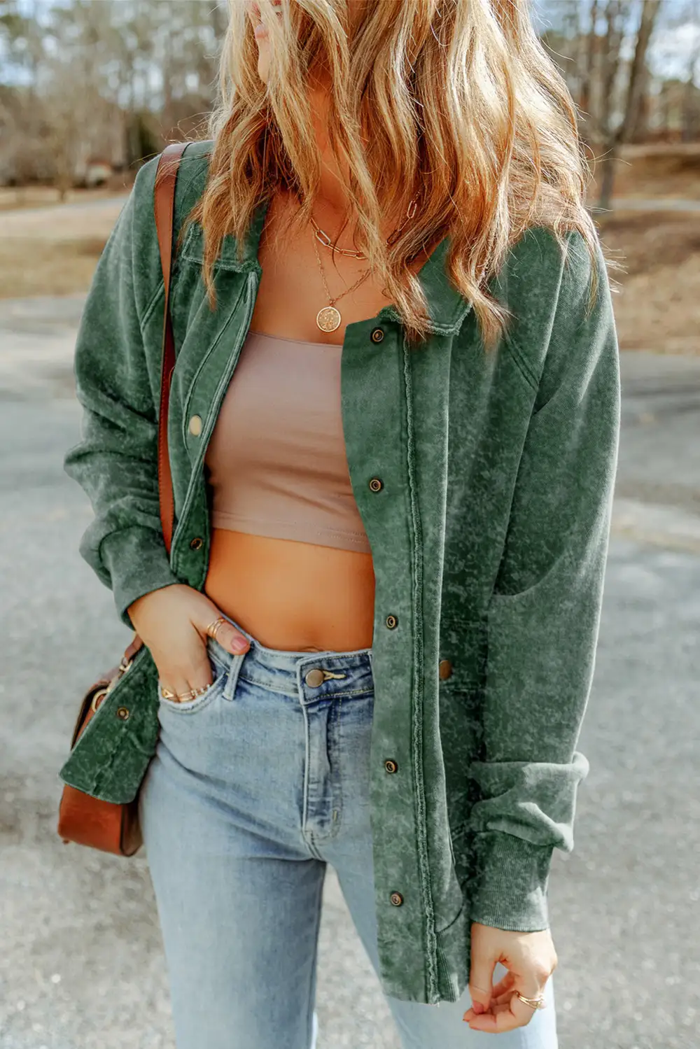 Refined Button-Down Washed Pocketed Jacket