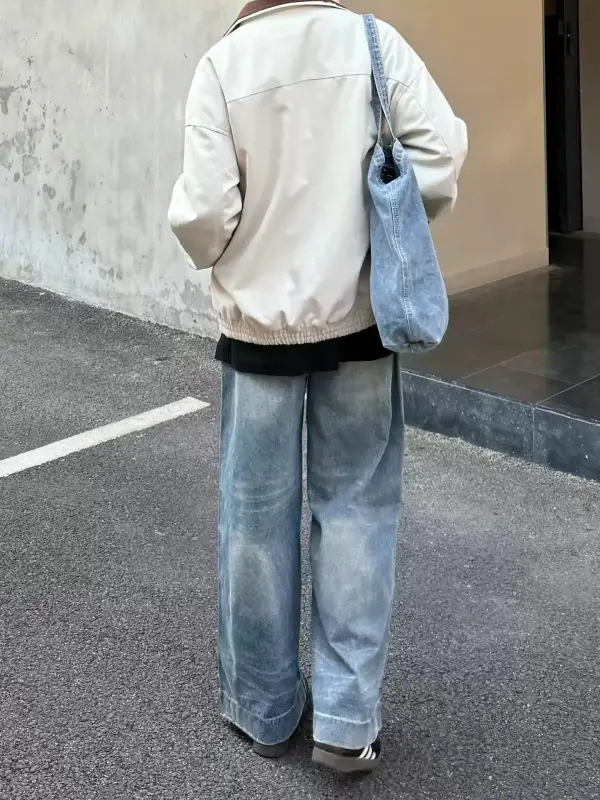 Ripple Washed Straight Leg Jeans