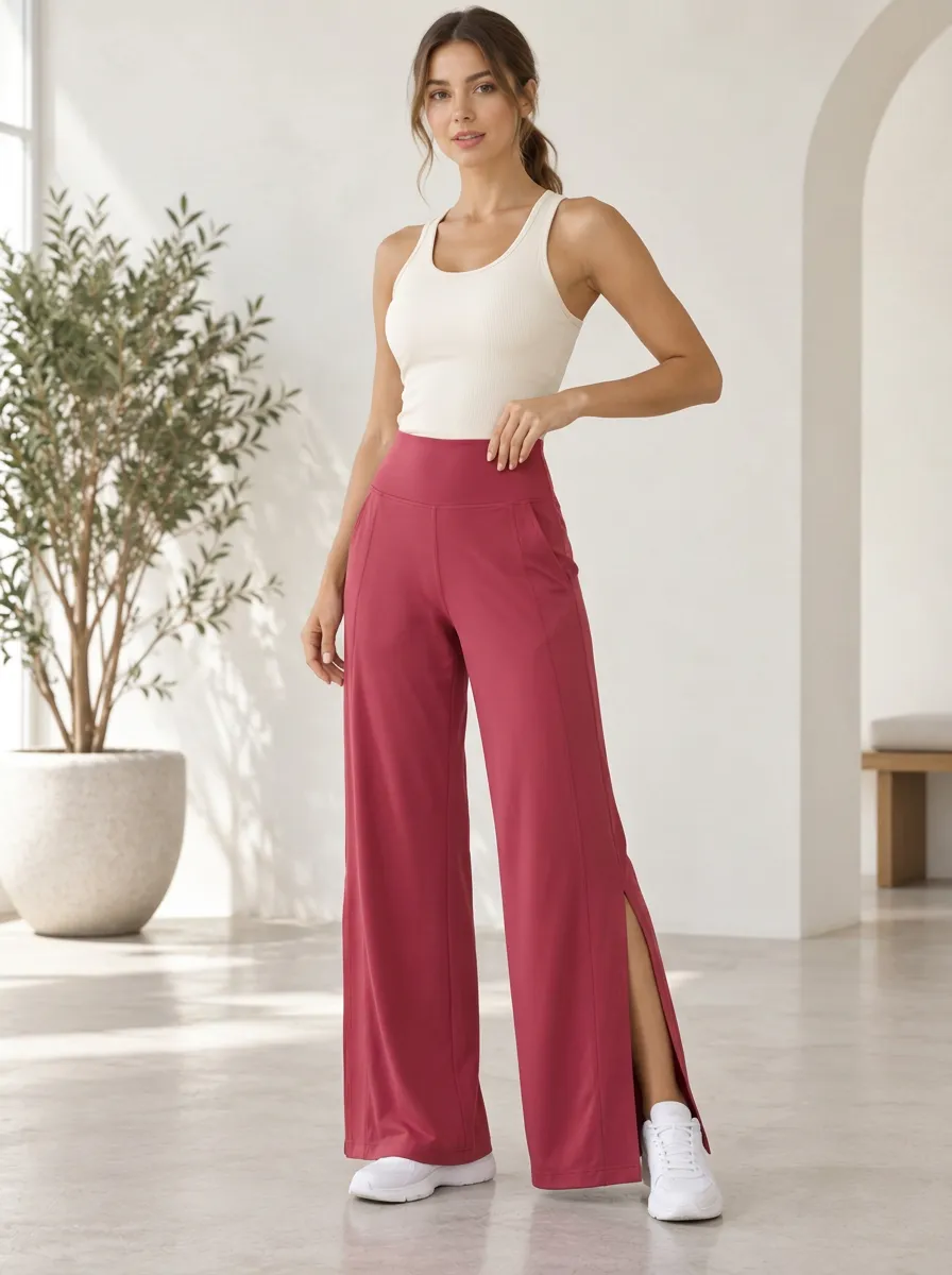 Women's High Waist Relaxed Sport Wide Leg Split Hem Sport Pants