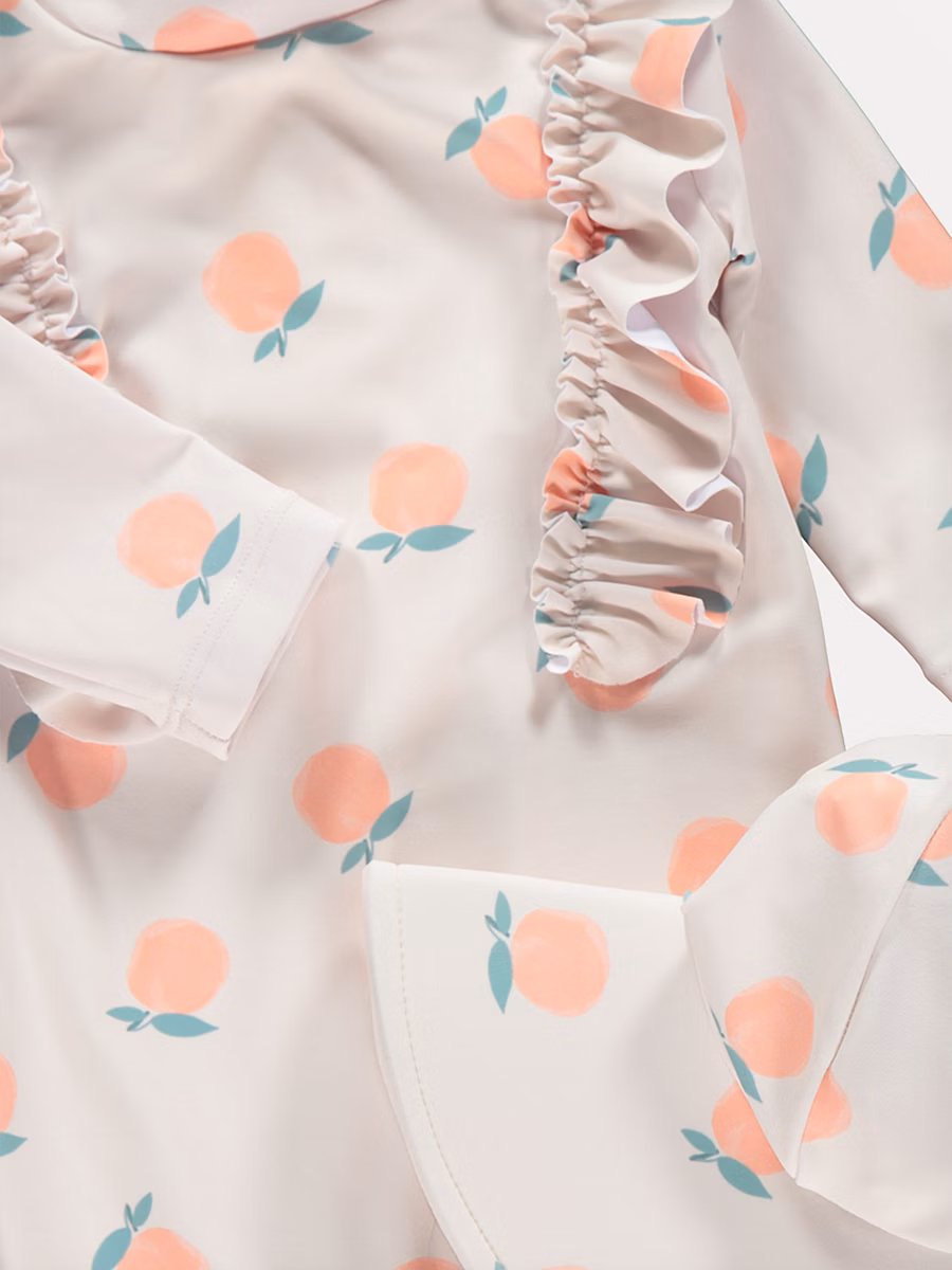 Neutral Peach Print Sun Protection Rashsuit and Hat detail 1