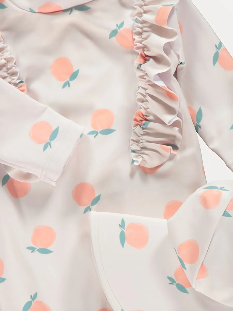 Neutral Peach Print Sun Protection Rashsuit and Hat