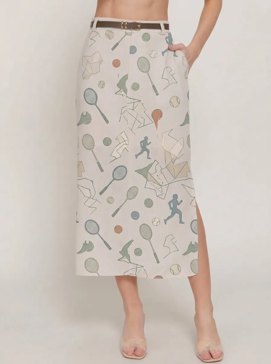 Women's Tennis Sports Lover Racket Ball Printed Midi Skirt