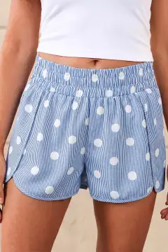 Polka-Dot Polka Dot Print Shirred High Waist Casual Shorts