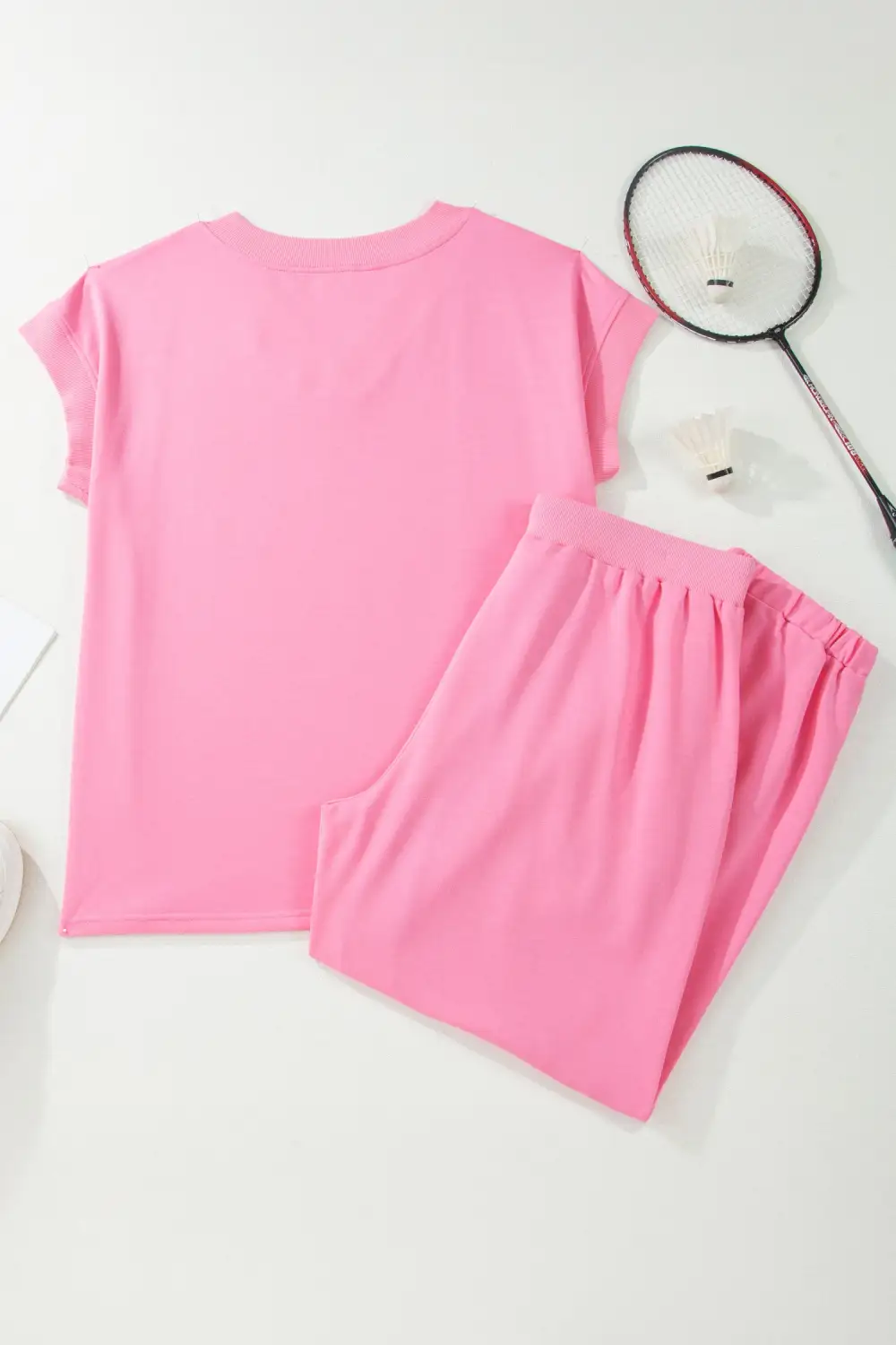 Women's Solid V-neck Tee and Drawstring Pants Set