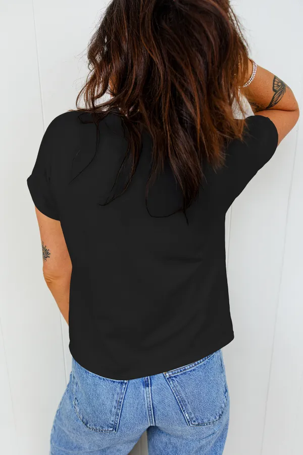 Black Leopard Bow Embroidered Cotton Tee