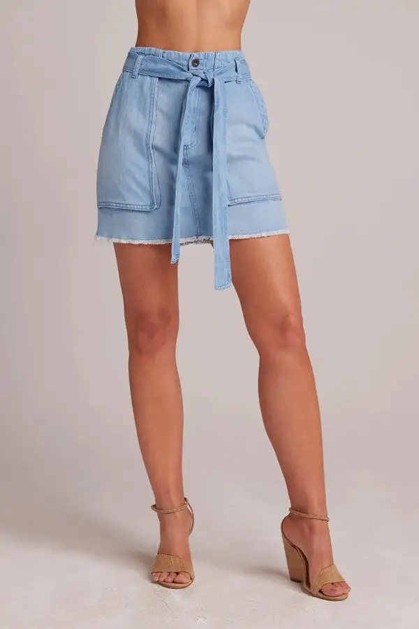 Women's Light Blue Denim Wrap Mini Skirt