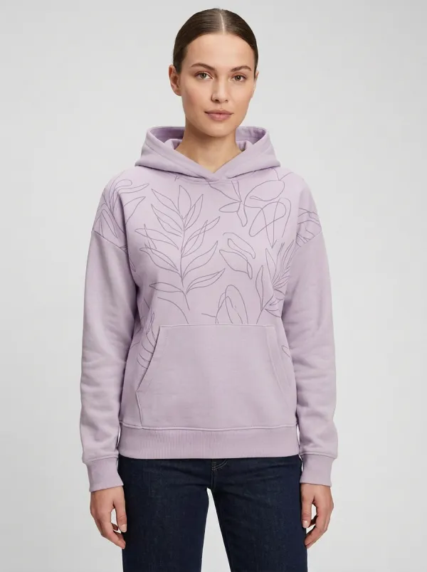 Women's Relaxed Botanical Line Art Minimal Graphic Hoodie