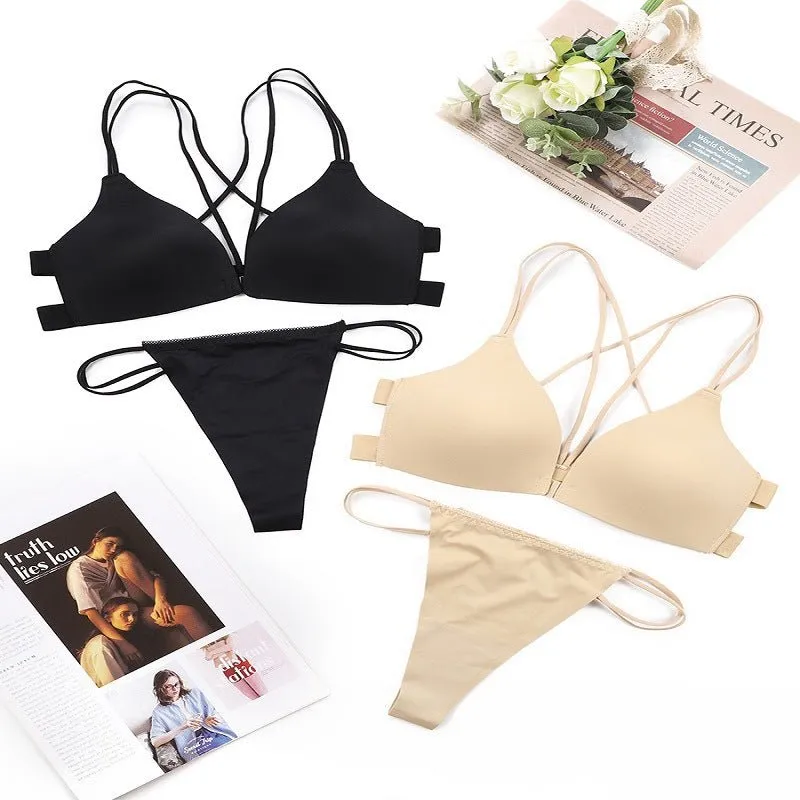 Smooth Wireless Front-Buckle Bra Set