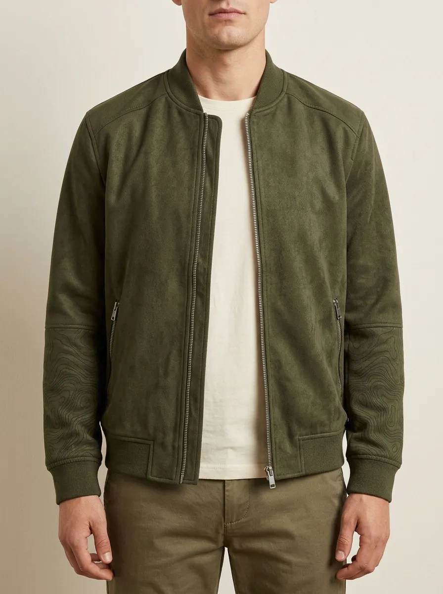 Suede Topographic Bomber Jacket