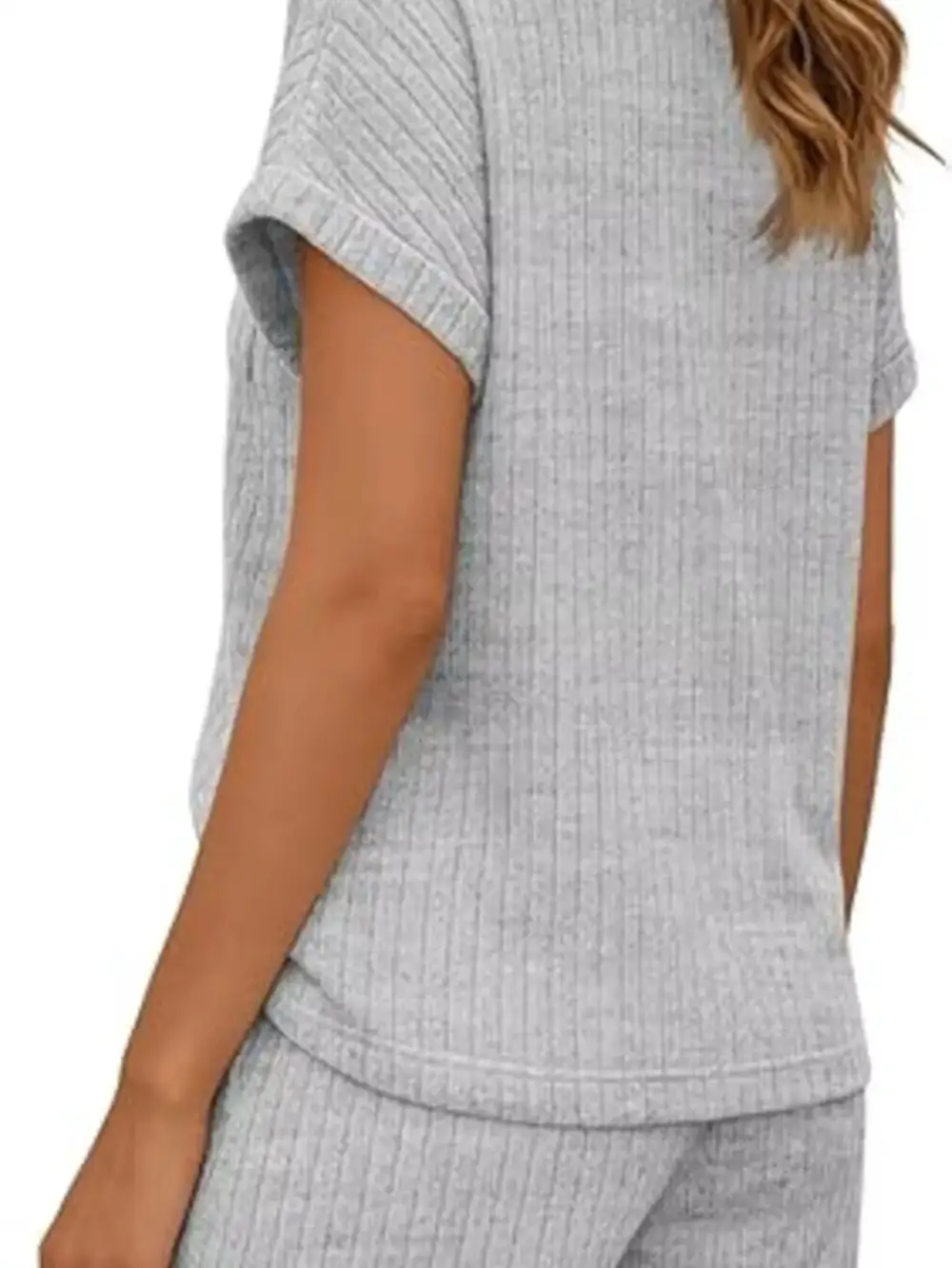 Casual Ribbed Knit Tee and Shorts Set