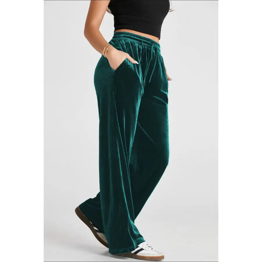 Drawstring Waist Wide Leg Active Pants