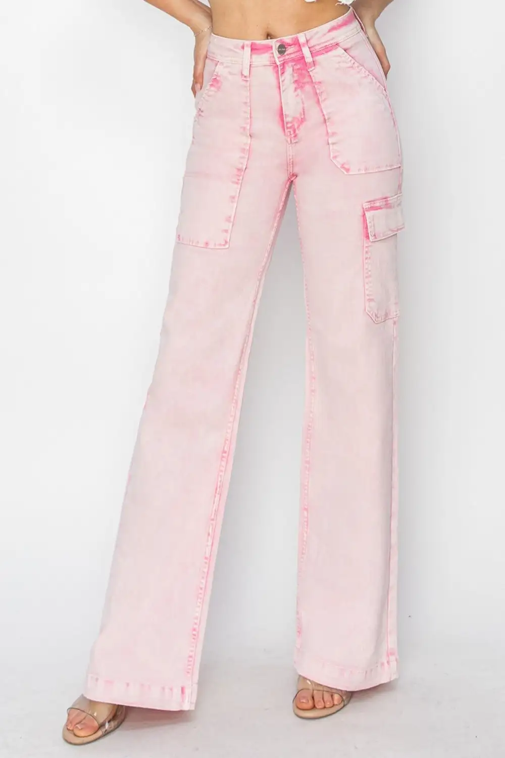 High Rise Wide Leg Cargo Pocket Denim Jeans