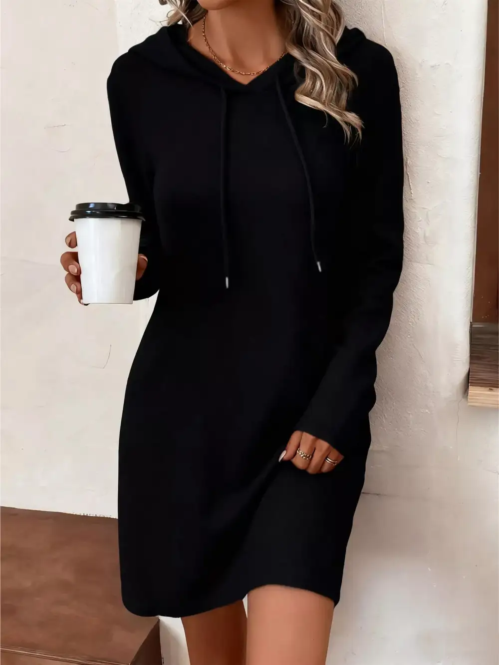 Drawstring Long Sleeve Hooded Mini Dress