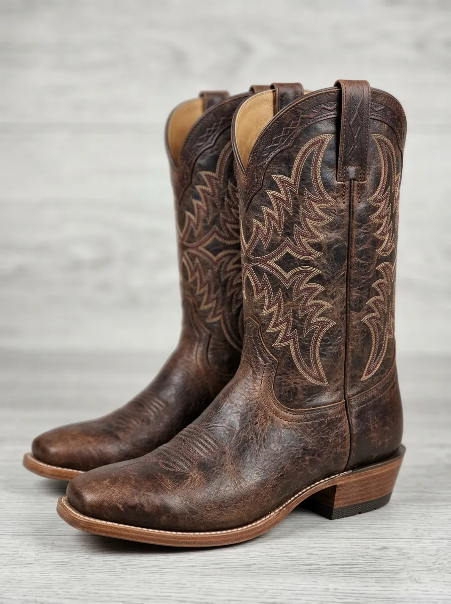 Men's Western Cowboy Distressed Leather Embroidered Western Boots