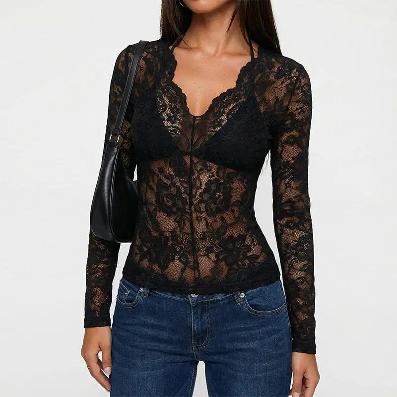 Long Sleeve Slim Fit Lace Shirt