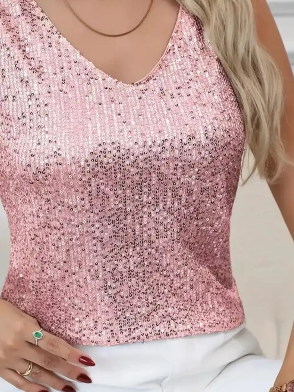 Sequin V Neck Tank Top