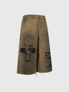 Wide-Leg Printed Jorts