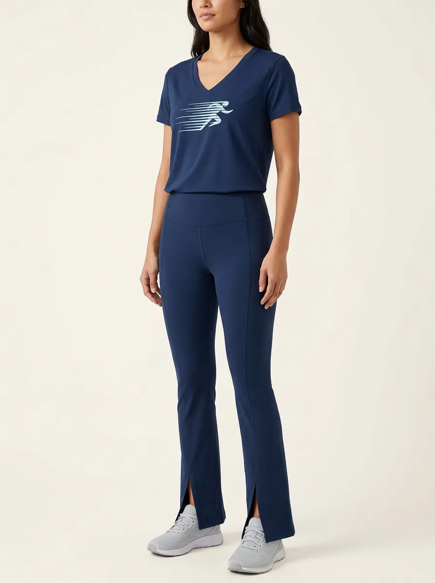 Women's Runner Graphic V-Neck T-Shirt and Split-Hem Leggings Set