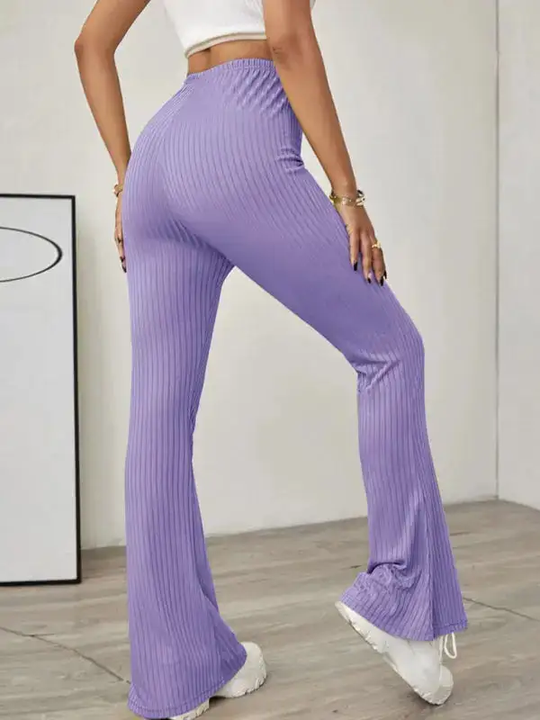 Knitted High Waist Flared Trousers Pants