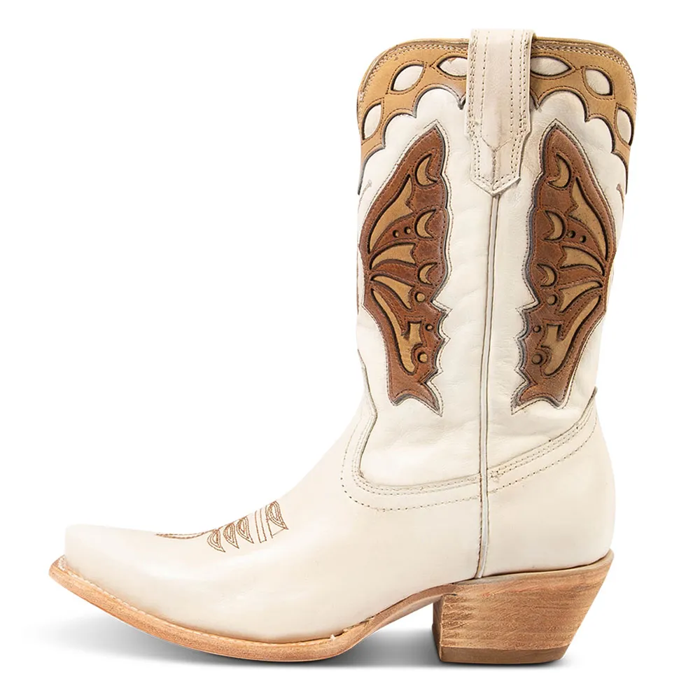 Faux-Leather Zip-Up Snip-Toe Chunky-Heel Mid-Calf Boots