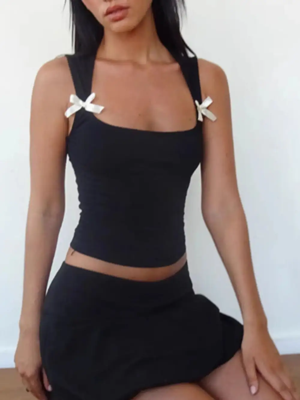 Square-Neck Cropped Ribbed Tank Top