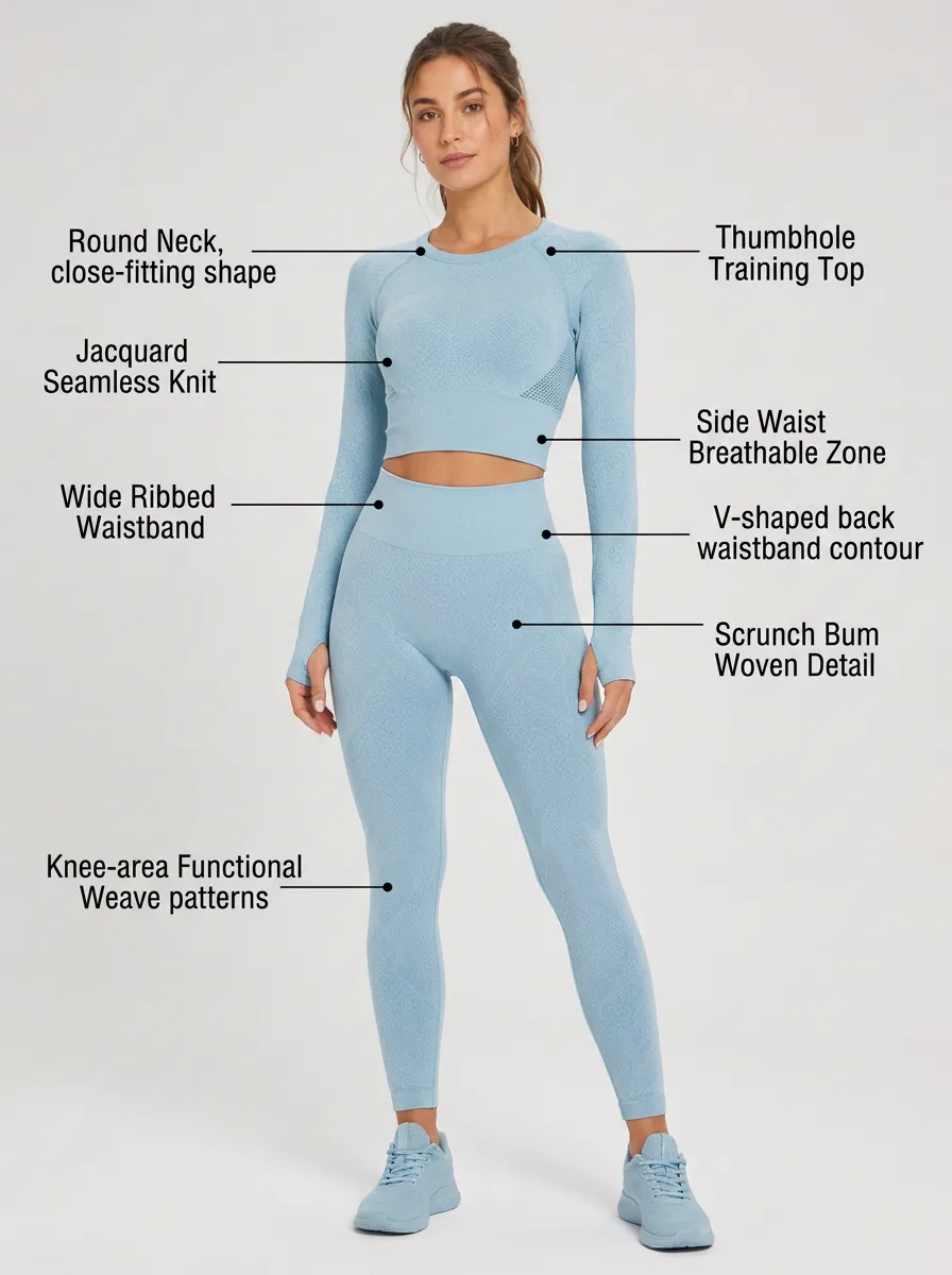 Women's Fitness Gym Lover Jacquard Seamless Thumbhole Printed Workout Set