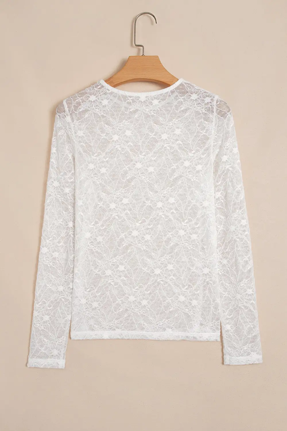 Floral Print Mesh Stretch Knit Long Sleeve Top