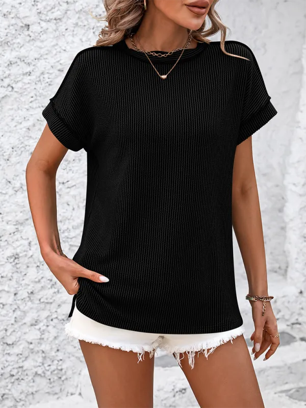 Refined Round-Neck Short-Sleeve Knit Relaxed-Fit T-Shirt