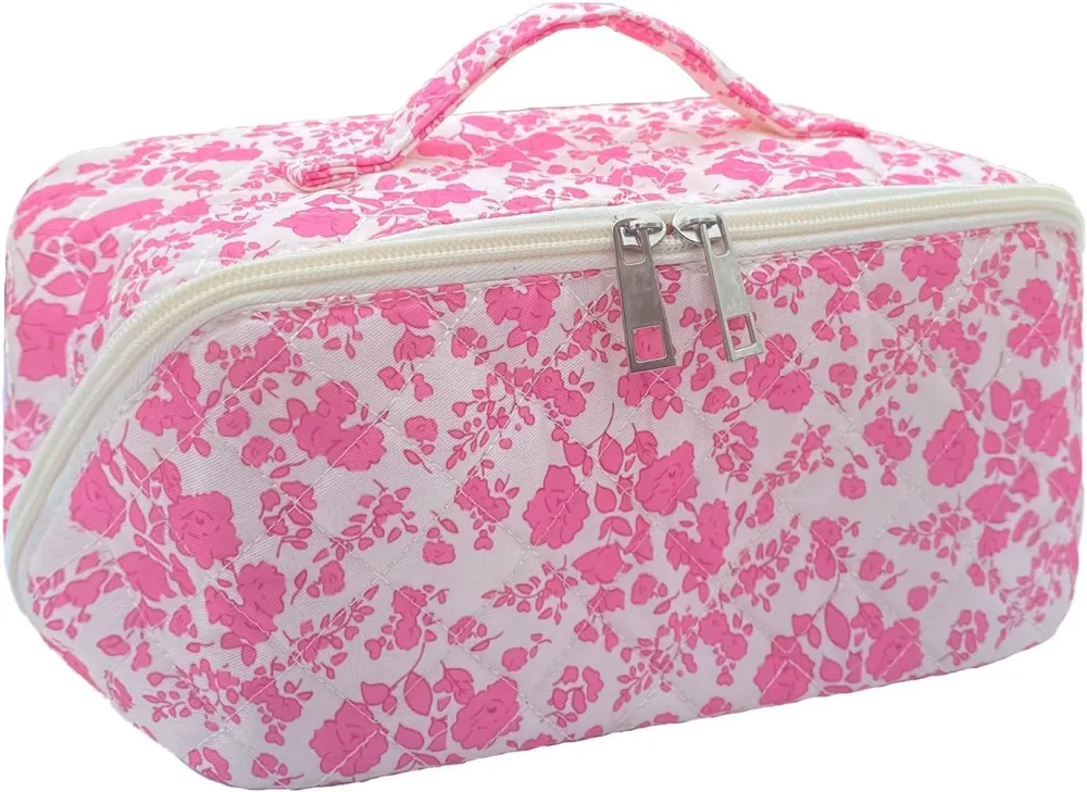 Quilted Floral Travel Makeup Bag