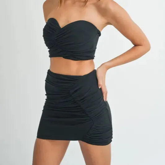 Ruched Tube Crop Top and Skirt Set