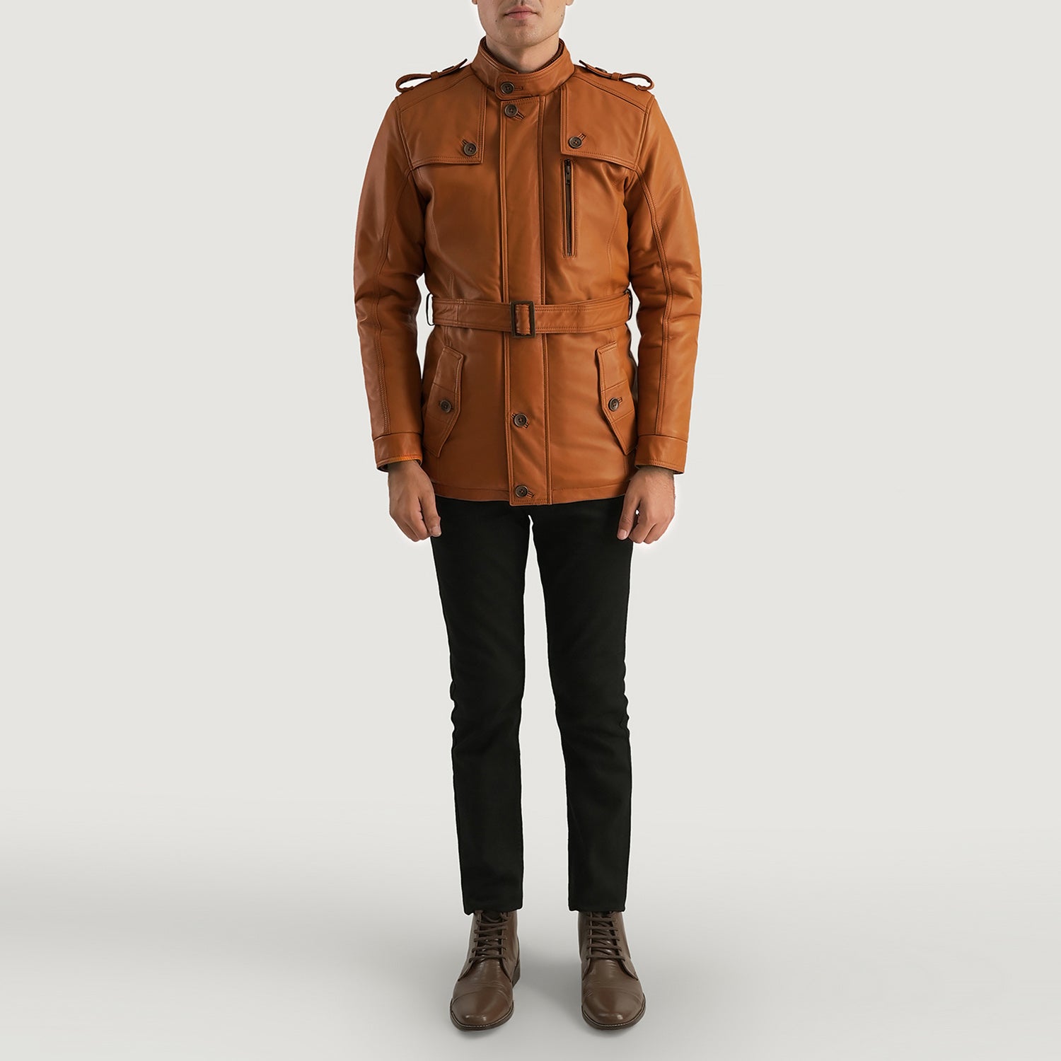 Men's Classic Leather Fur Trim Jacket