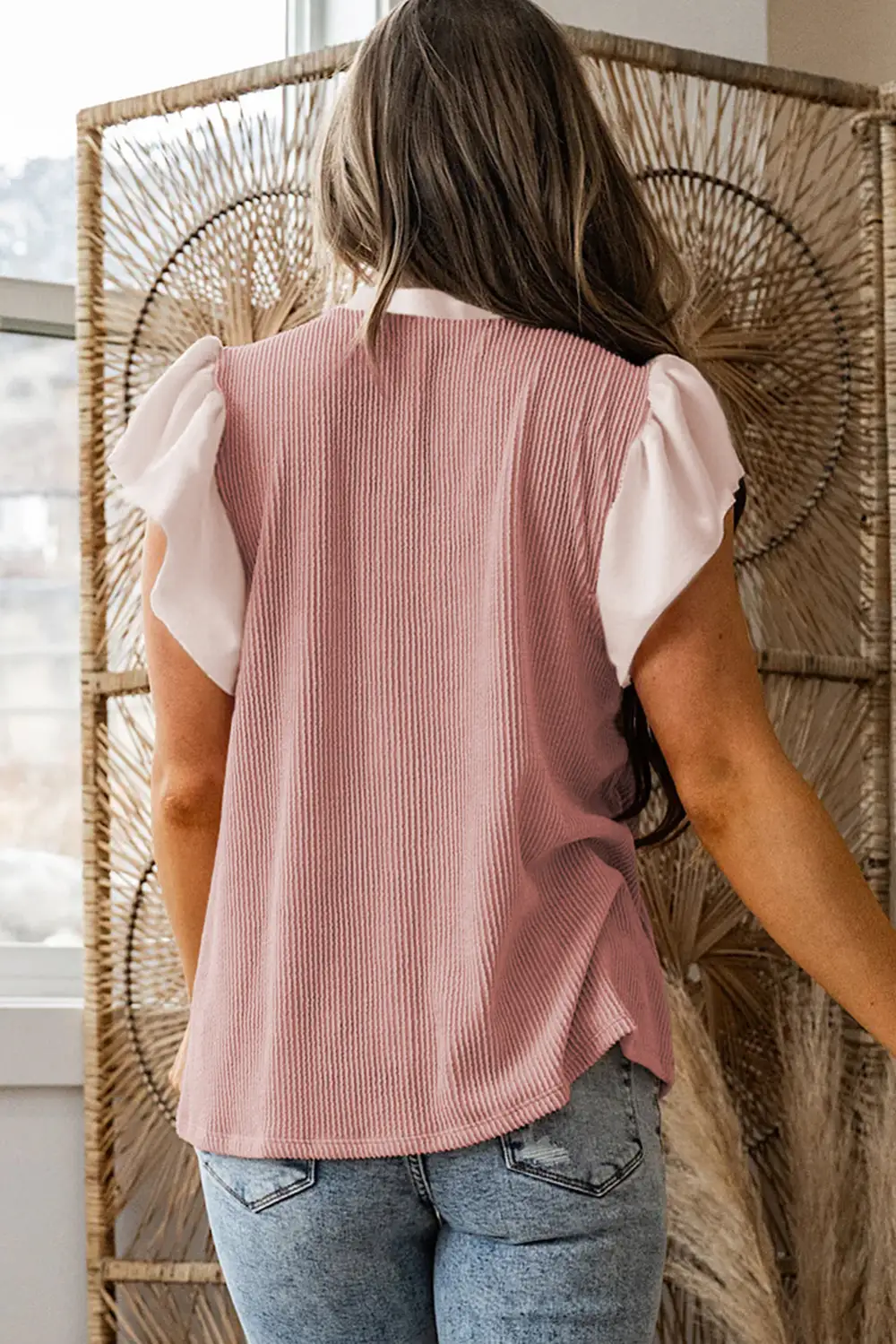 Women's Ribbed Knit Textured Short Sleeve Top