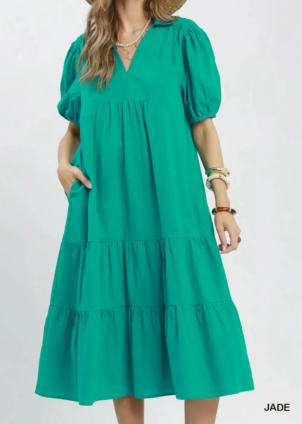 Tiered Solid Tiered Midi Dress