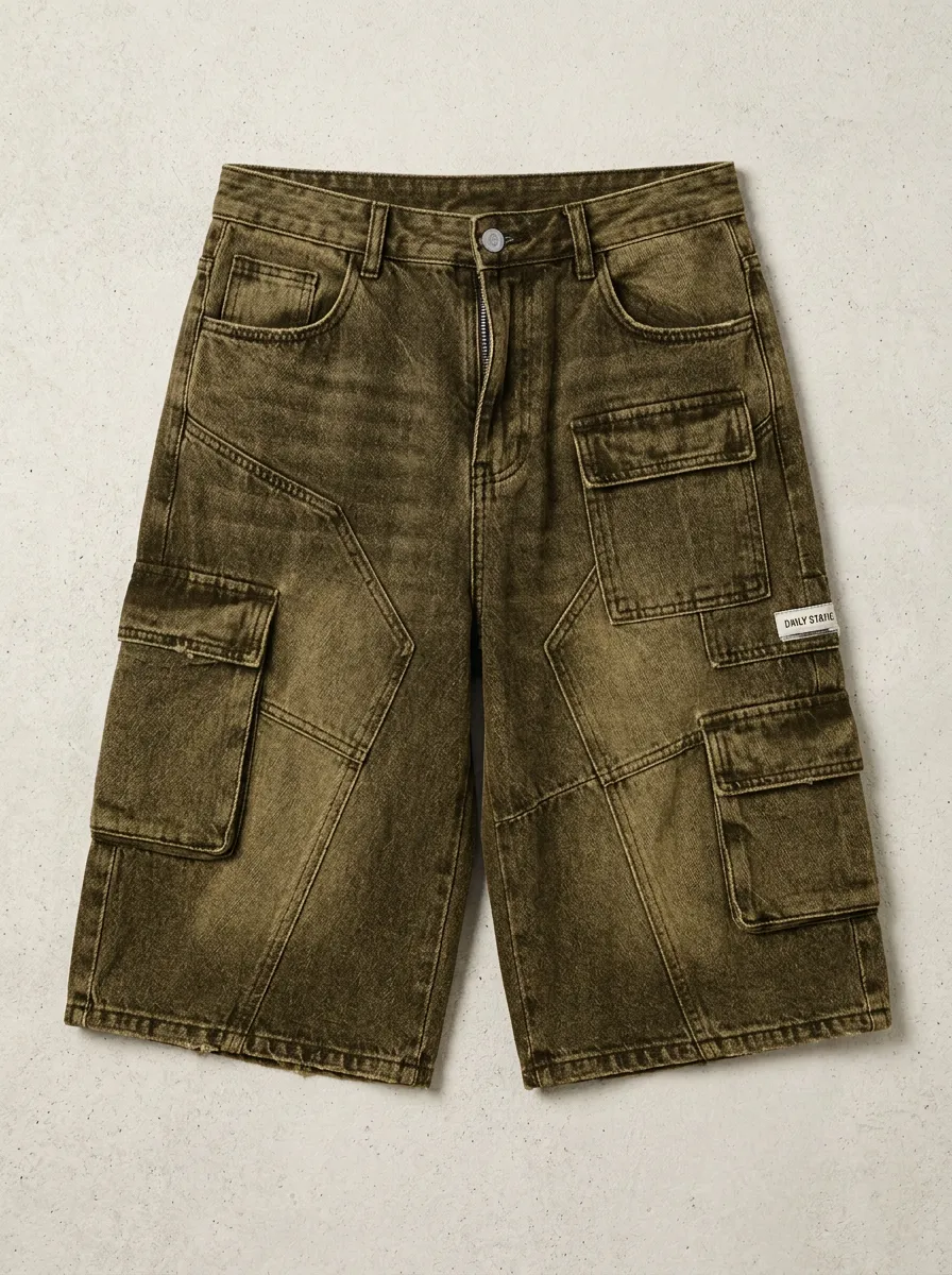Functional Cargo Denim Washed Men's Cargo Shorts