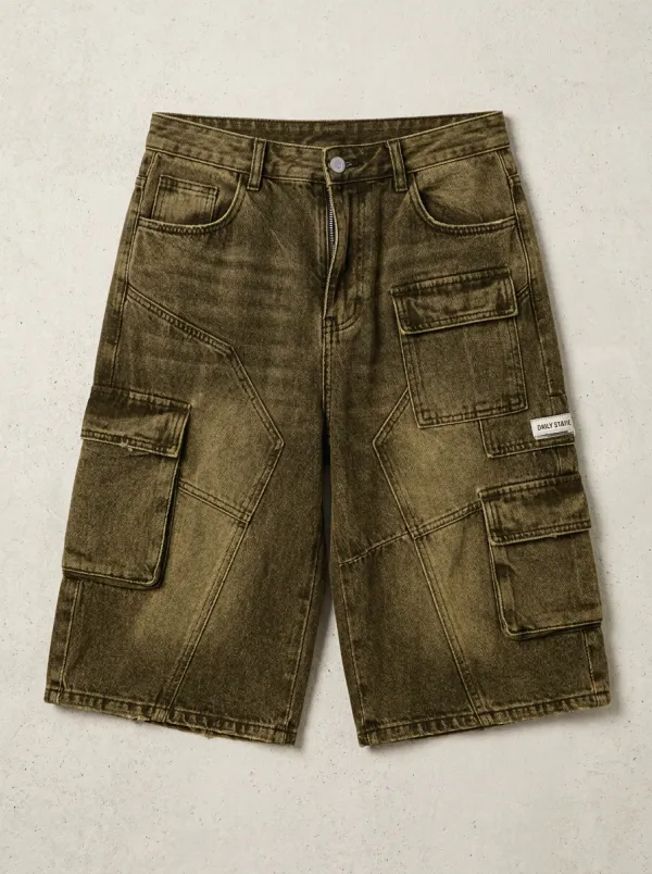 Functional Cargo Denim Washed Men's Cargo Shorts