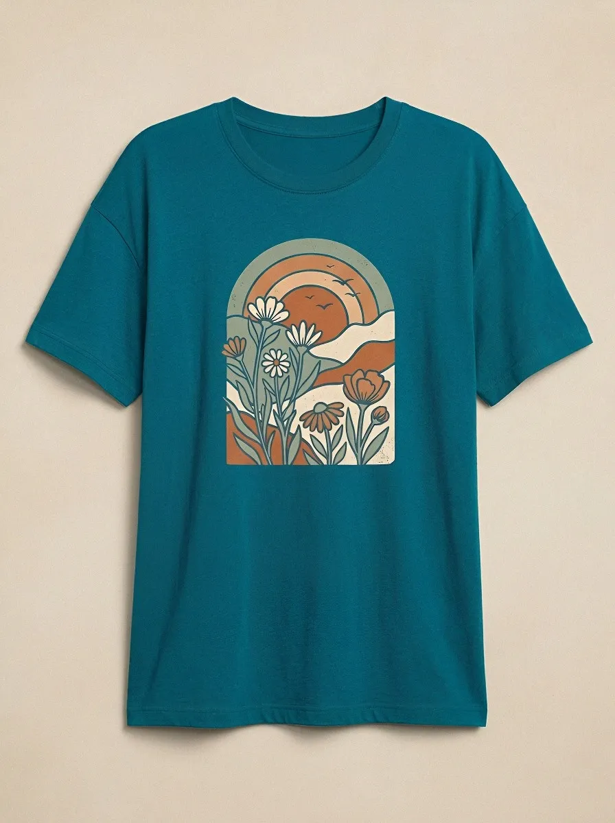 Women's Floral Sunset Graphic Crewneck T-Shirt