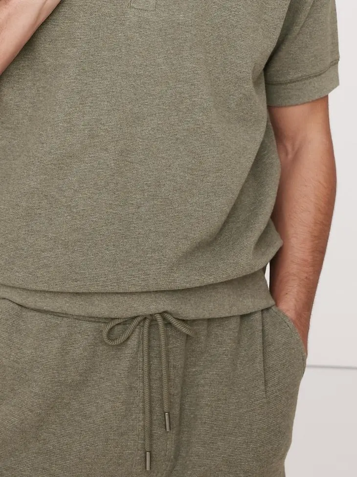 Men's Dark Cypress Green Cotton Knitted Elastic Shorts