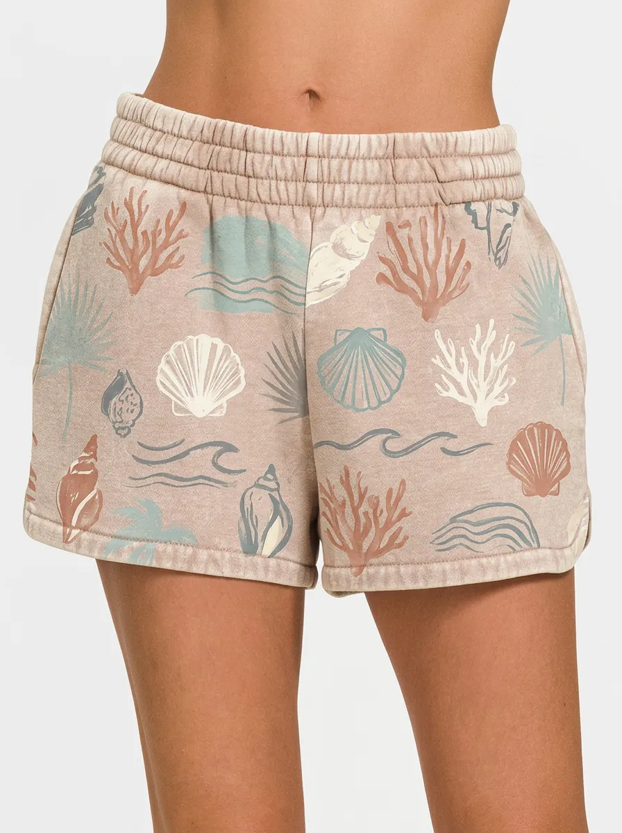 Women's Marina Coastal Seashell Coral Printed Shorts