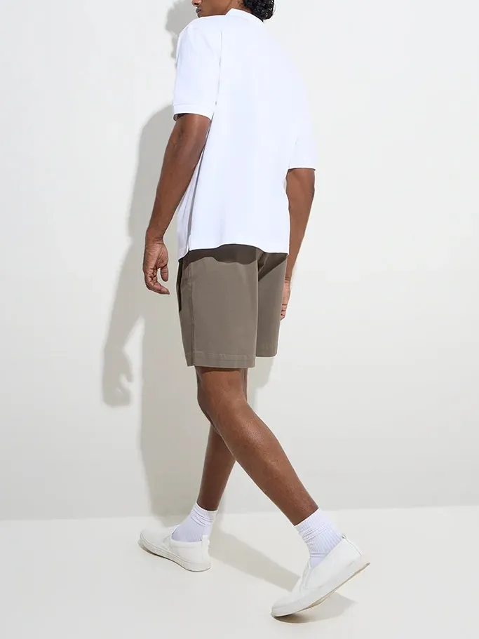 Taupe Loose Mid-Waist Cotton-Blend Shorts