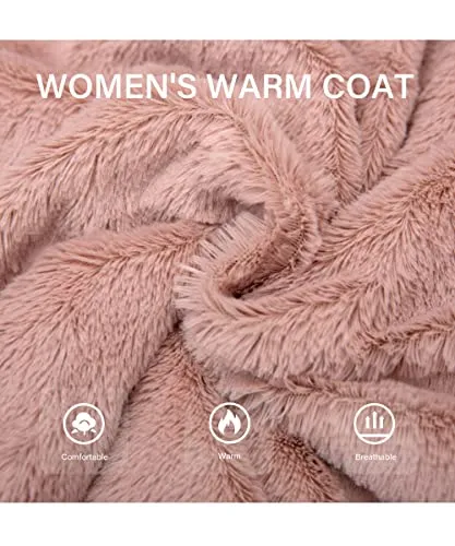 Women's Faux Fur Coat Shearling Fluffy Fuzzy Shaggy Hood Sherpa-Lined Fleece Jacket