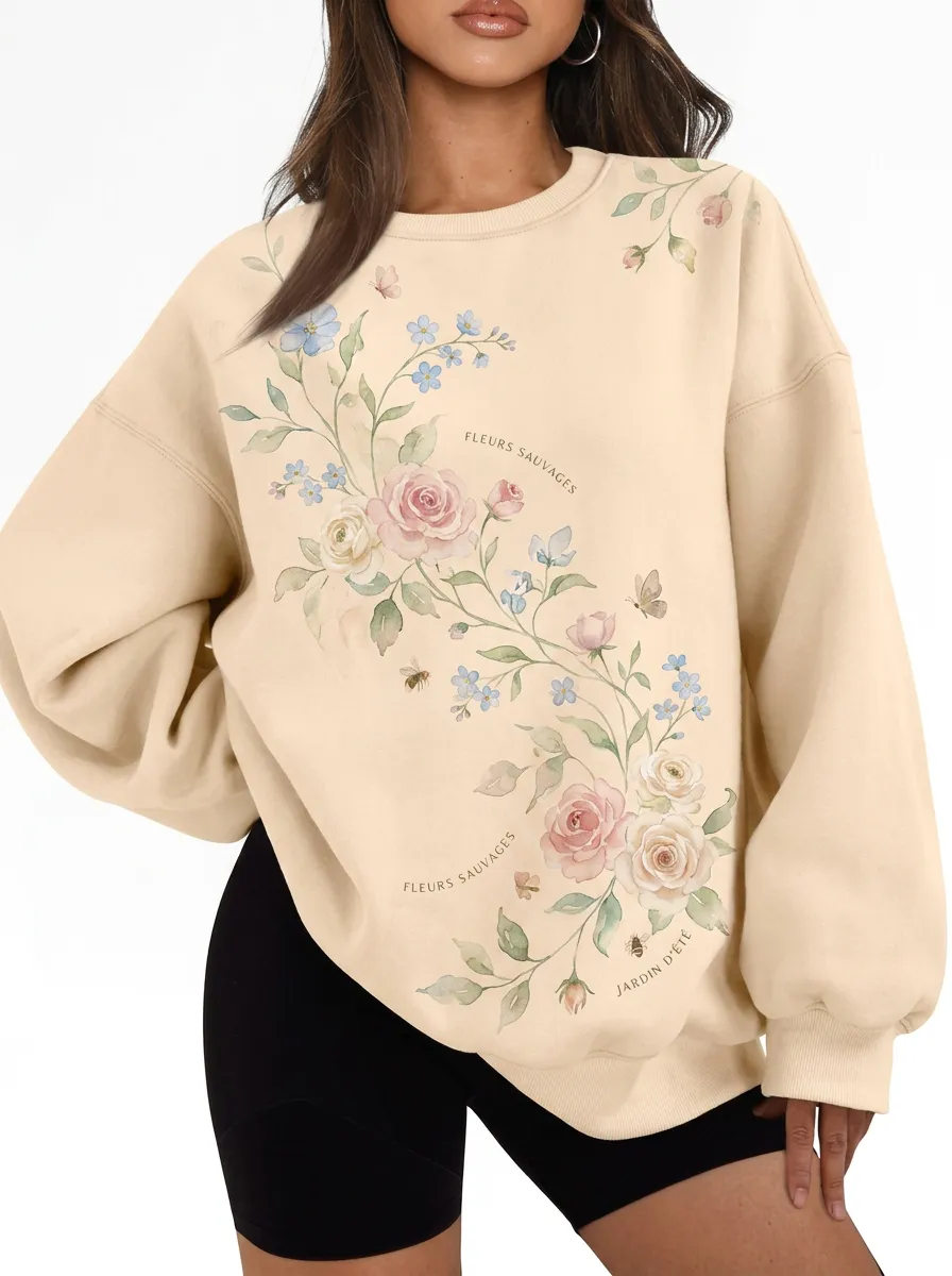 Women's Floral Garden Nature Lover Watercolor Printed Sweatshirt