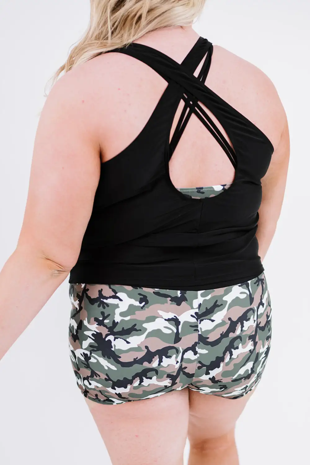 Swimwear Camouflage Criss Cross Plus Size 3 Piece Bikini Set