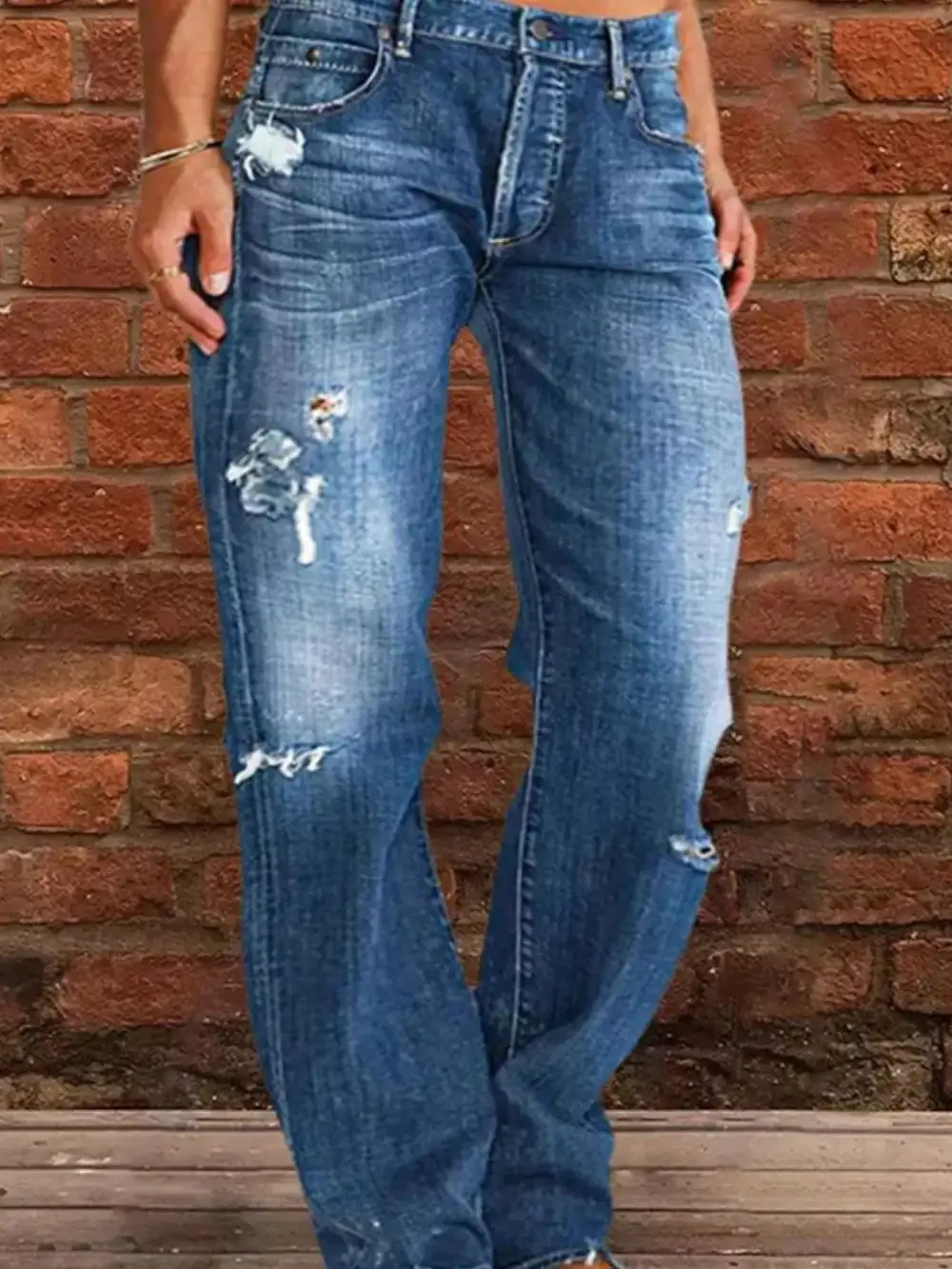Floral Stretch Distressed Denim Jeans