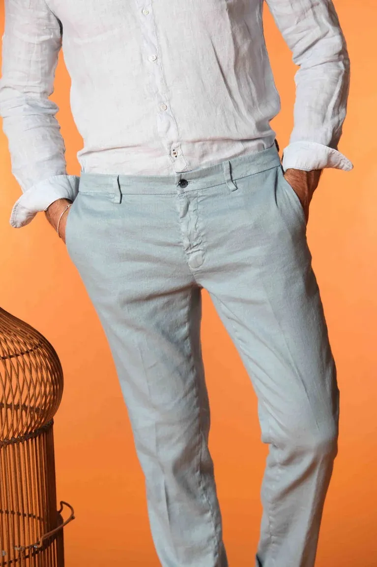 Men's Light Blue Cotton Casual Twill Regular Fit Trousers