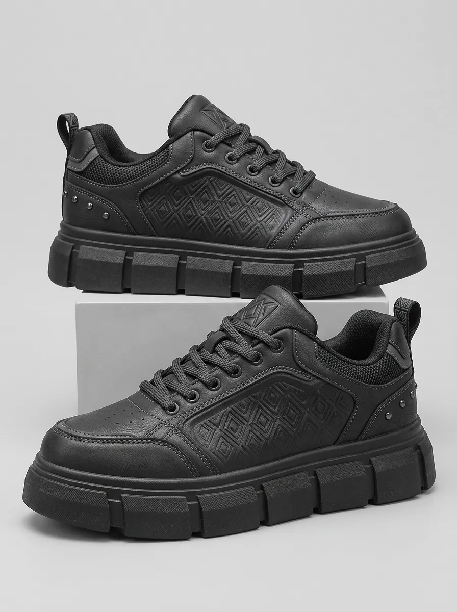 Men's Geometric Embossed Studded Patterned Skate Shoes