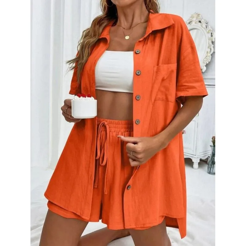 Loose Fit Short Sleeve Shirt Shorts Set