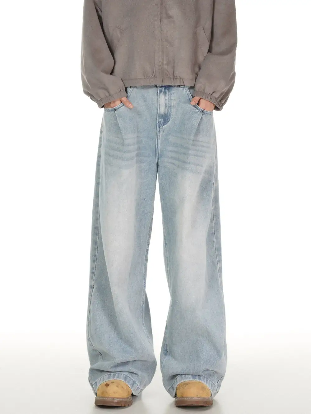 Ultra-Wide Washed Vintage-Wash Light-Wash Jeans